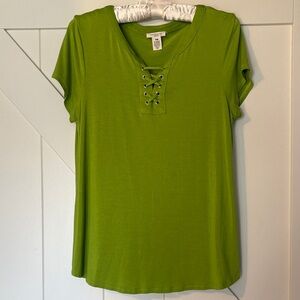 Westbound Petites Spring Green Lace-Up Women's Short Sleeve Knit Top Size MP